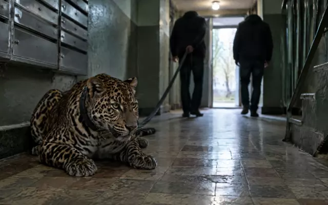 Москвичку встревожил леопард, которого мужчины тянули в подъезд ради съёмки